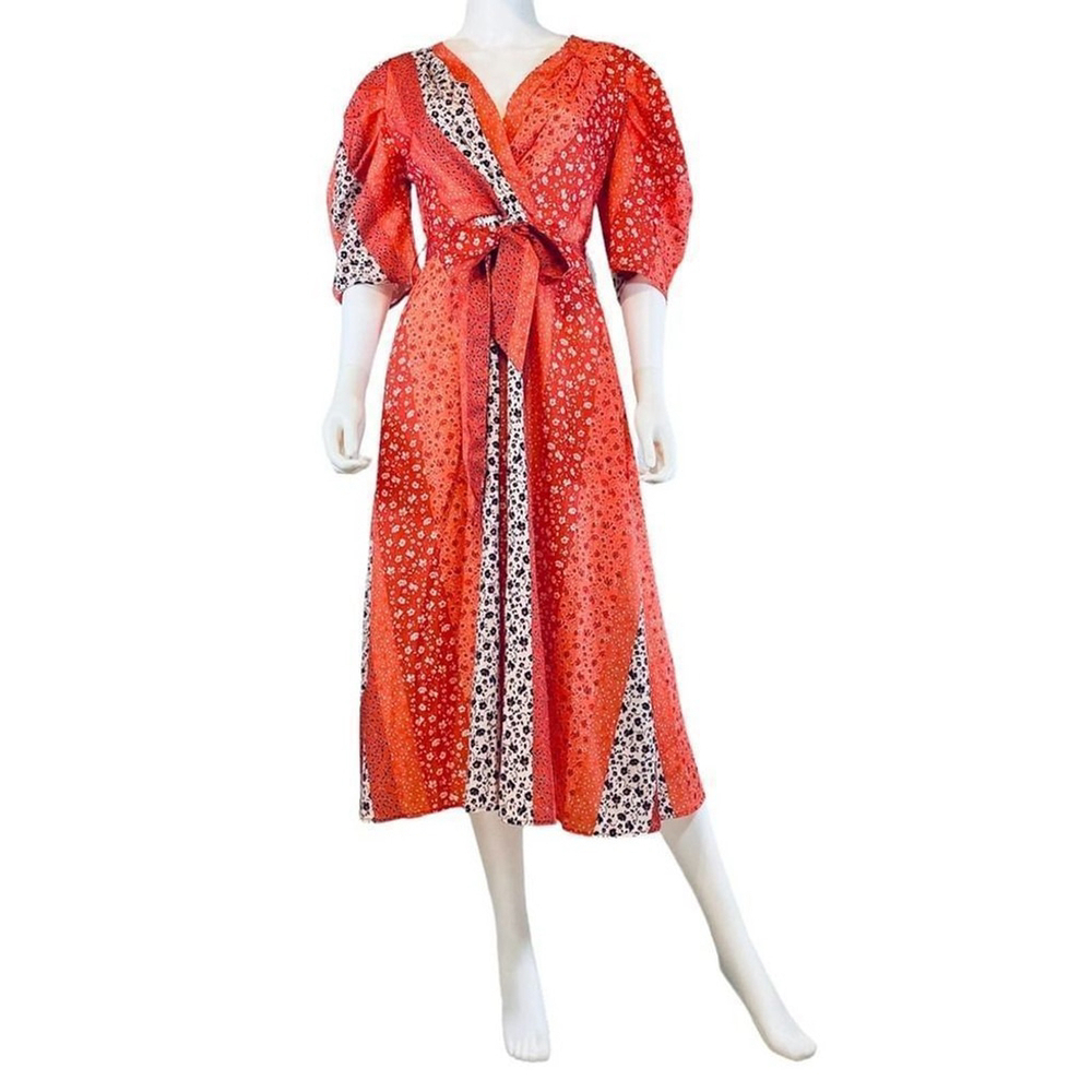 SHEIN Orange Floral Midi Dress Small